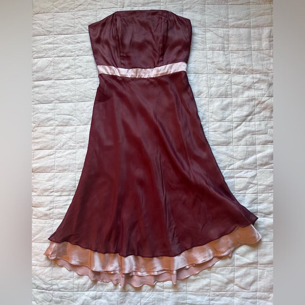 Jenny Yoo Red & Pink Silk Sleeveless Babydoll  Midi Dress w/ Bow Coquette Y2K-10